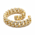 Iced out Cuban link bracelet gold with diamond CZ accents